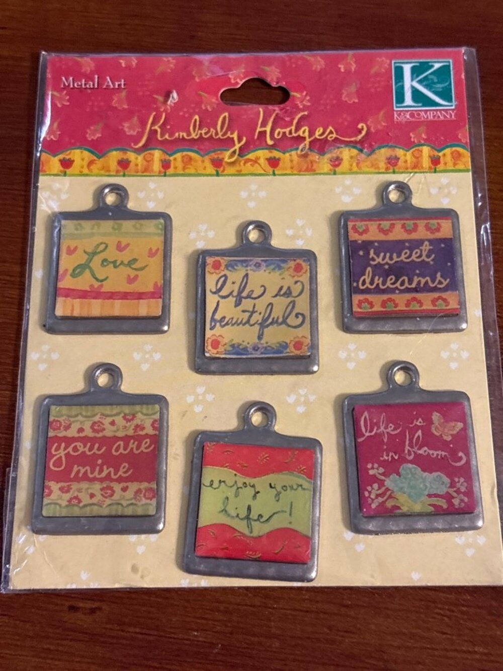 Vintage K&Co Kimberly Hodges Metal Art Square Charms Scrapbook Greeting Cards